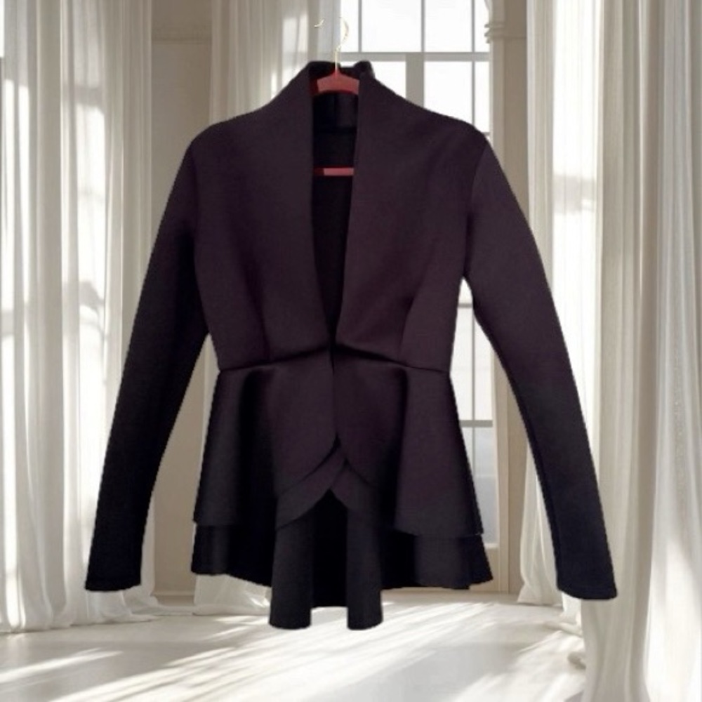 Win Win Black Layered Peplum Blouse Size L